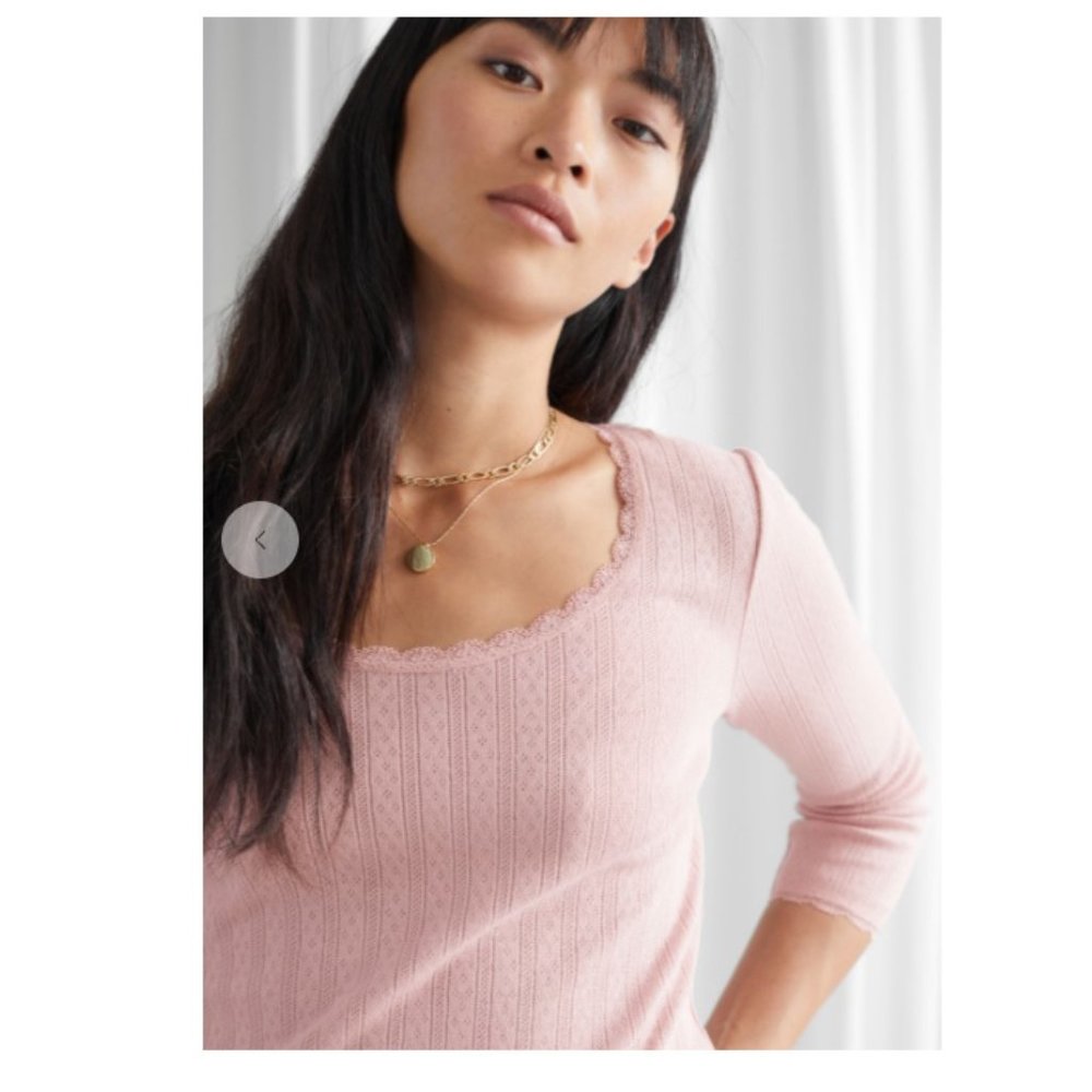 & OTHER STORIES Pink Ribbed Scoop Neck Top Size Small